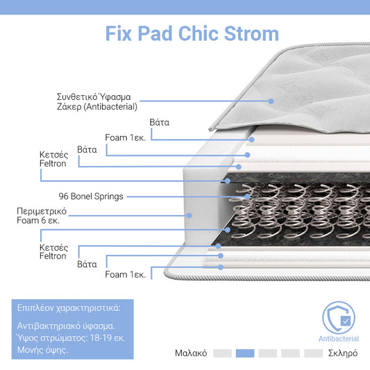 Στρώμα Fix Pad Chic Strom Μονής Όψης 18-19εκ 90x190εκ