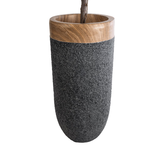 BALLAGIO 20745 Επιδαπέδιο Πολυεστερικό Τσιμεντένιο Κασπώ Γλάστρα - Flower Pot Μαύρο με Καφέ Φ42 x Υ91cm