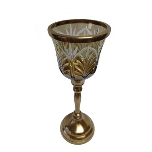 Κηροπήγιο Γυάλινο/Μεταλλικό Μελί/Χρυσό 12x12x28