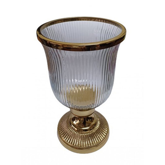 Κηροπήγιο Γυάλινο/Μεταλλικό Διάφανο/Χρυσό 19x19x29