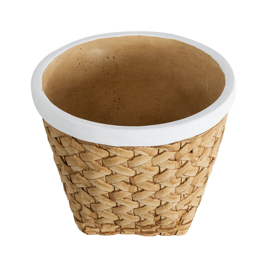 NOTTING 20803 Διακοσμητικό Πολυεστερικό Τσιμεντένιο Κασπώ Γλάστρα - Flower Pot Μπεζ με Λευκό Φ20 x Υ16cm