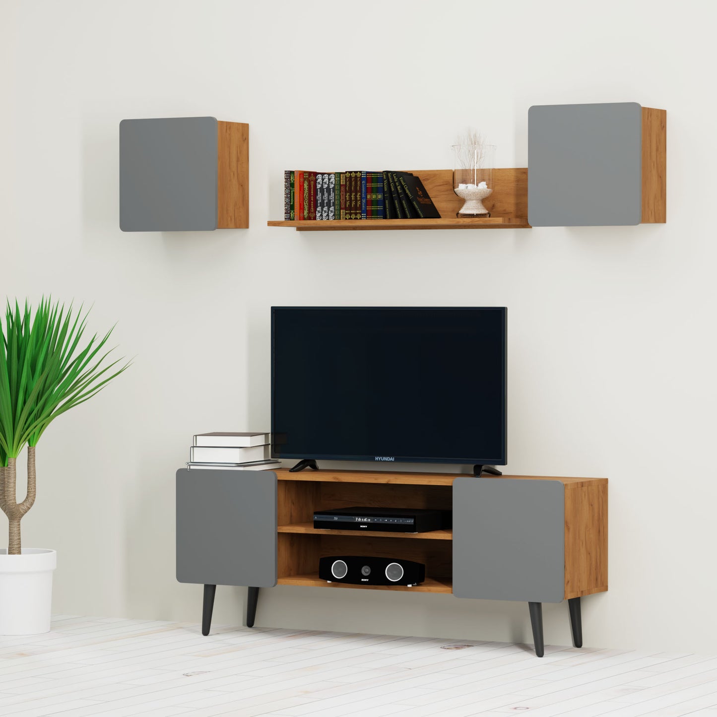 Σύνθεση Τηλεόρασης 4 Τεμαχίων Arktos Καρυδί-Γκρι