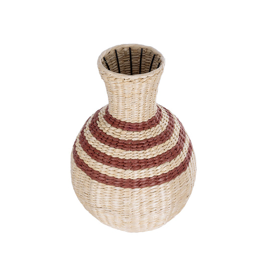 PALERMO 21231 Διακοσμητικό Πλεκτό Καλάθι - Κασπώ Γλάστρα - Flower Pot Μπεζ με Μπορντό Φ38cm x Υ50cm