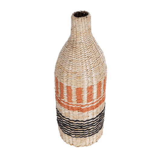 AMMAN 21244 Διακοσμητικό Πλεκτό Καλάθι - Κασπώ Γλάστρα - Flower Pot Μπεζ με Μαύρο & Πορτοκαλί Φ20cm x Υ60cm