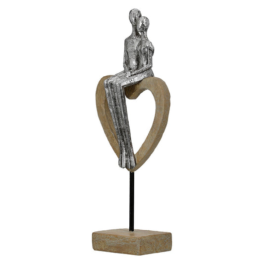 Γλυπτό Καρδιά "Aroha" Couple Motif Πολυρεζίνη Brown Ασημένιο 12x7x32