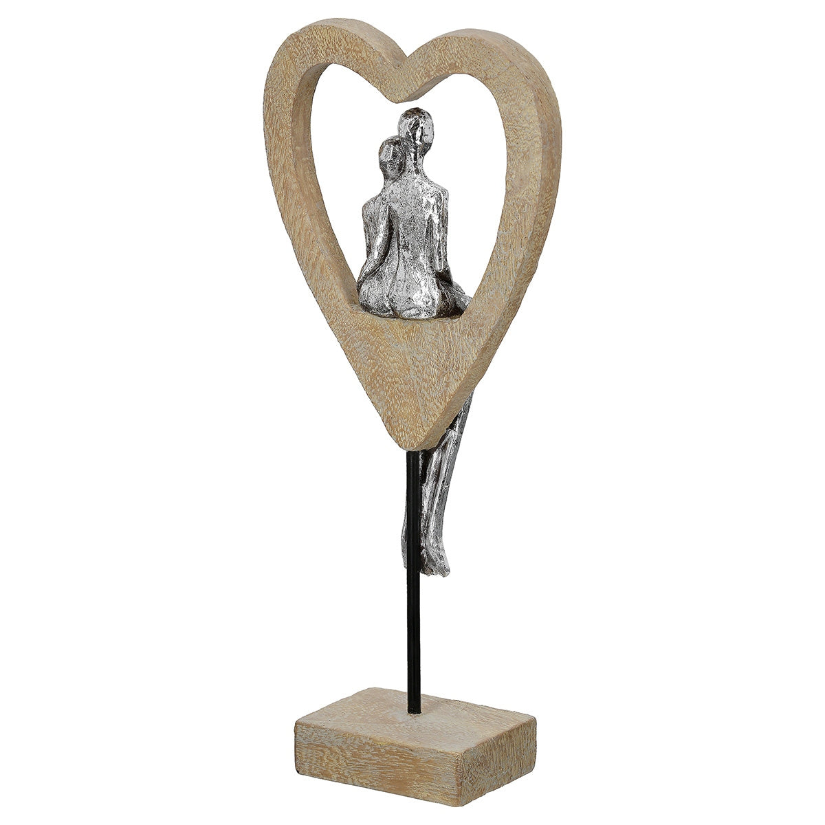 Γλυπτό Καρδιά "Aroha" Couple Motif Πολυρεζίνη Brown Ασημένιο 14.5x7x34