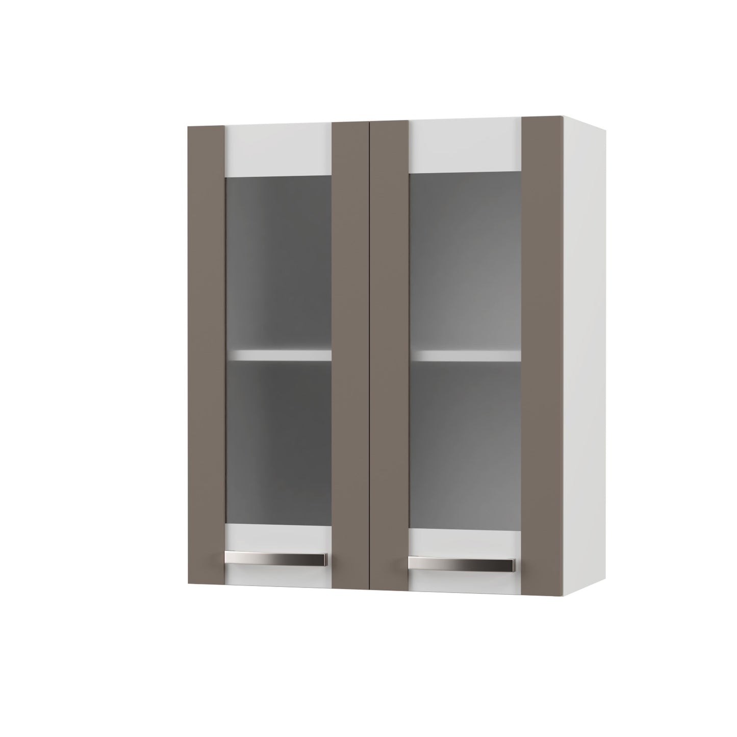 Charlotte Πάνω Ντουλάπι με Τζάμι 60x30.5x71.8 με Μεταλλικά Χερούλια Μόκα
