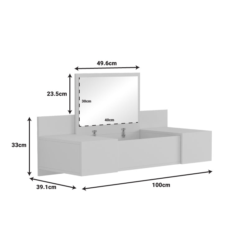 Τουαλέτα Κρεβατοκάμαρας Paltar Κρεμαστή με Καθρέπτη σε Λευκή Απόχρωση 100x39.1x33