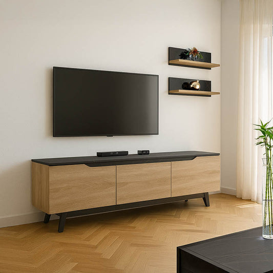 Σύνθετο Σαλονιού Kasia σε Μαύρο Μαρμάρου-Sonoma Απόχρωση 180x35x48.5