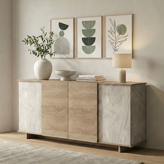 Μπουφές Zafore Sonoma - Γκρι Μπεζ Όψη Μαρμάρου 180x45x80
