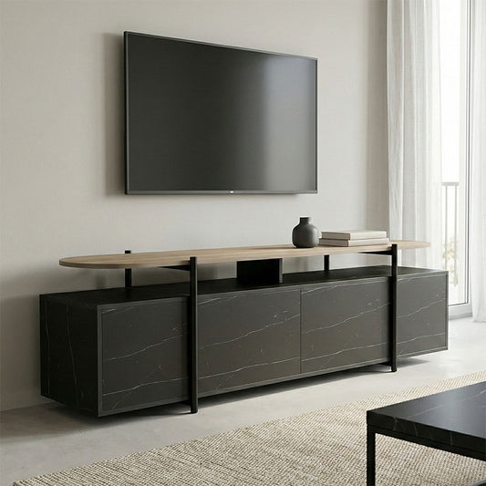Έπιπλο Τηλεόρασης Medousa Sonoma - Μαύρη Όψη Μαρμάρου 160x35.5x50