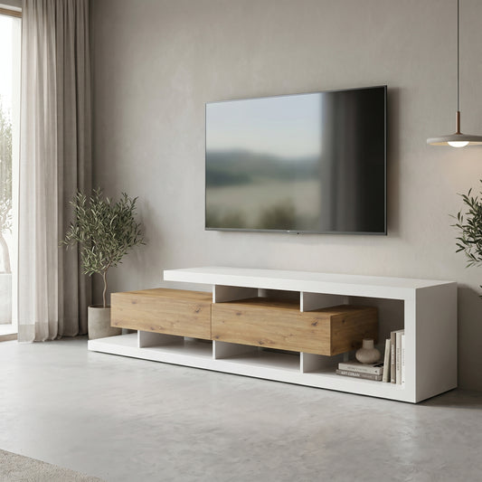 Έπιπλο Τηλεόρασης Arbero Λευκό-Oak 198x40x45