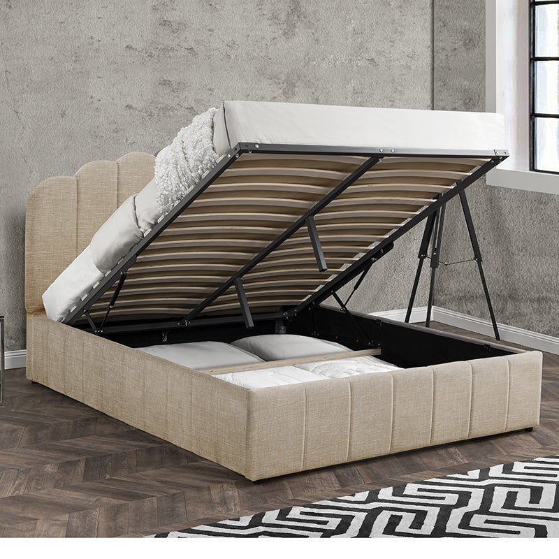 Κρεβάτι Διπλό Tatiana Ύφασμα Μπεζ Με Αποθηκευτικό Χώρο 160X200