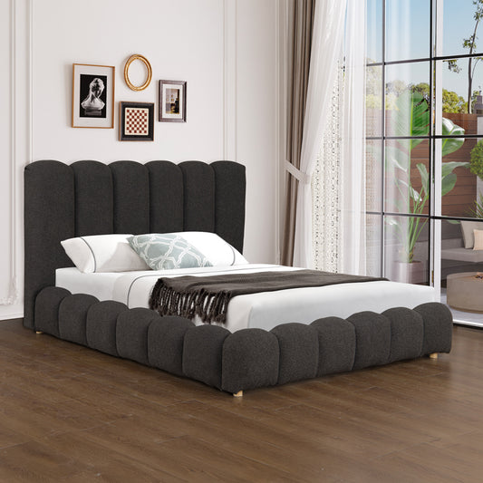Κρεβάτι Nuvem Μπουκλέ Ύφασμα Ανθρακί με Αποθηκευτικό Χώρο 160x200εκ