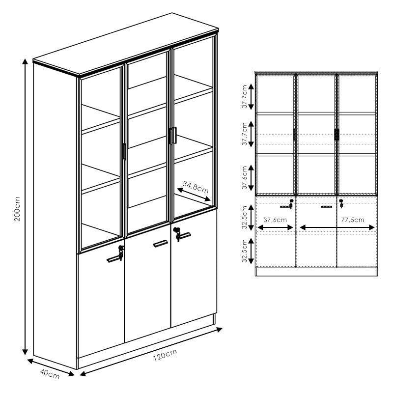 Ντουλάπα Γραφείου Επαγγελματική με Γυάλινες Πόρτες Oscar Καρυδί-Ανθρακί 120x40x200