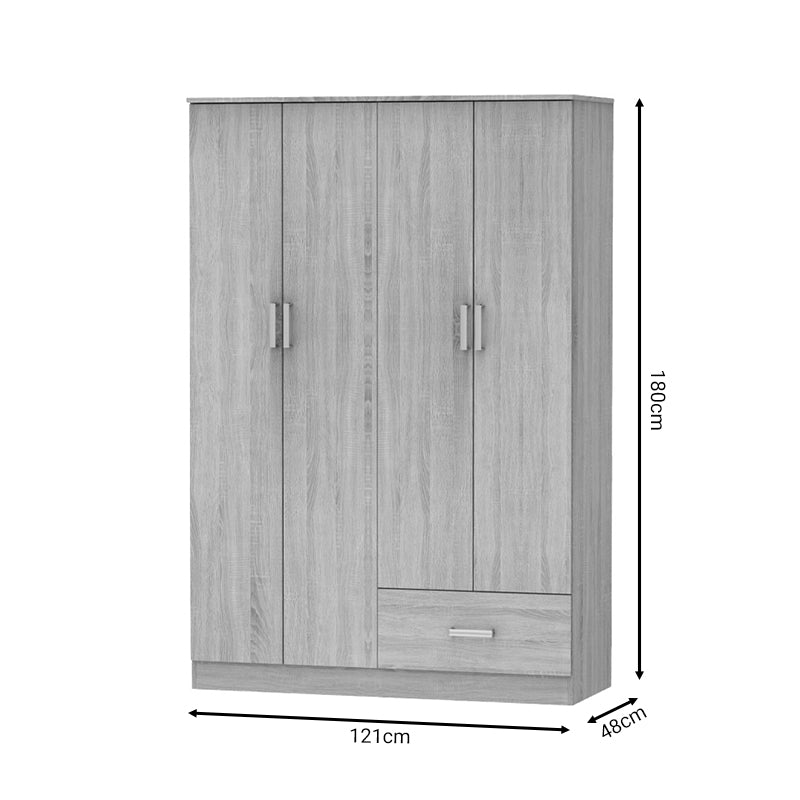 Ντουλάπα Ρούχων Τετράφυλλη Karter Sonoma Μελαμίνης 121x48x180