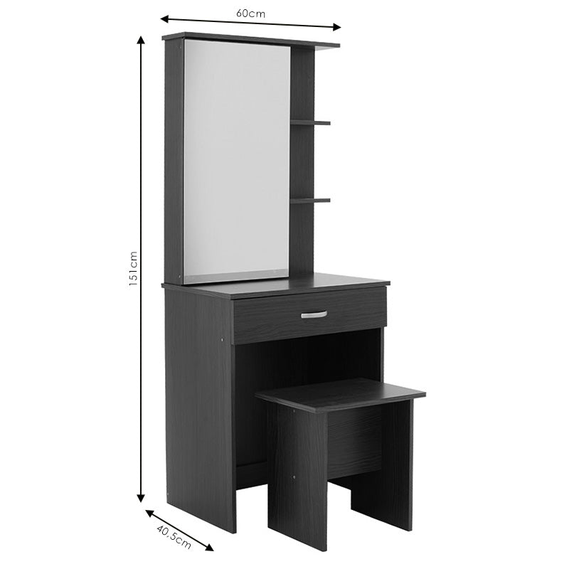 Τουαλέτα Κρεβατοκάμαρας Zelia με Καθρέπτη και Σκαμπό Χρώμα Oak 60x40.5x151