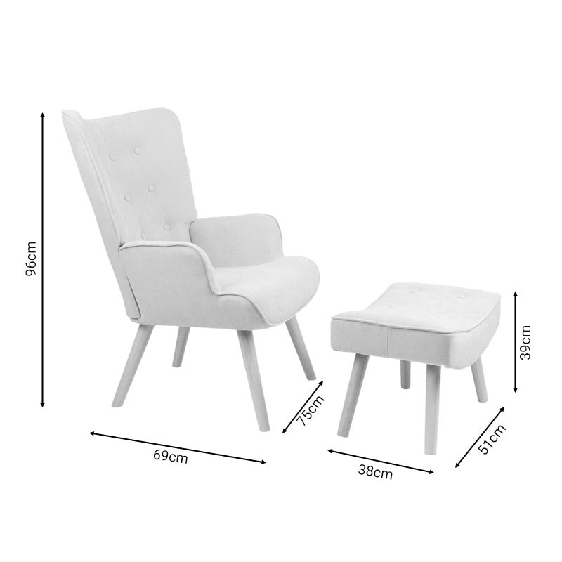 Πολυθρόνα με Υποπόδιο Vivienne Βελούδο Γκρι-Φυσικό Πόδι 75x69x96