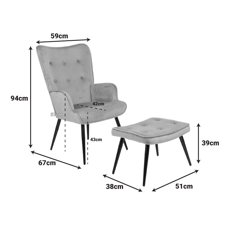 Πολυθρόνα με Υποπόδιο Siella Κυπαρισσί Βελούδο και Μαύρο Μέταλλο Πόδι 59x67x94
