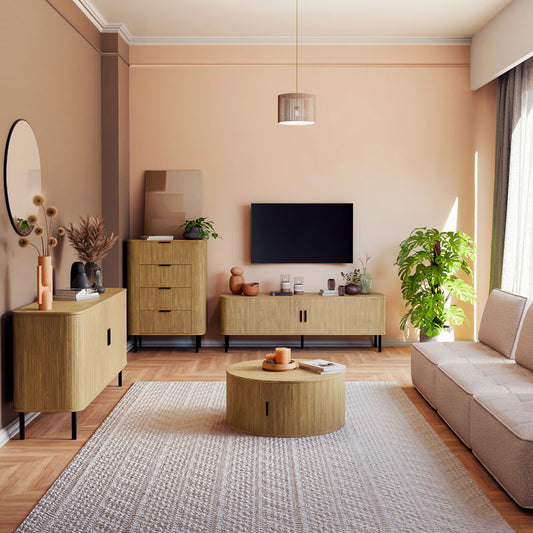 Μπουφές Scandi MDF Φυσικό με Μεταλλικά Μαύρα Πόδια 170x45x80