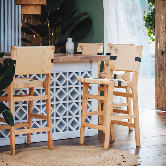 Σκαμπό Μπαρ Julien Rubberwood Φυσικό-Έδρα Φυσικό-Μαύρο Σχοινί 45x46x95