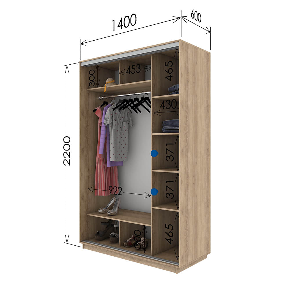 Ντουλάπα Συρόμενη Diamont Σονόμα 140x60x220