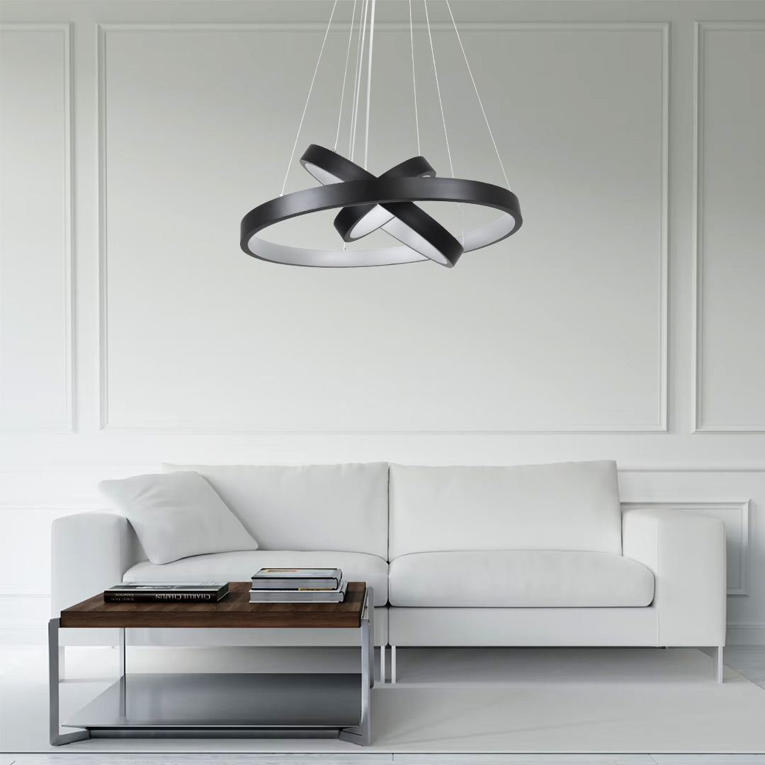 NEMESIS TRIO 61167-DECO Μοντέρνο Κρεμαστό Φωτιστικό Οροφής LED 100W 12123lm 360° AC 220-240V IP20 Ρυθμιζόμενο Λευκό CCT με Χειριστήριο από 2700K έως 6000K Dimmable - Lumileds SMD Chip - Μαύρο Ματ - Μ60 x Π60 x Υ60