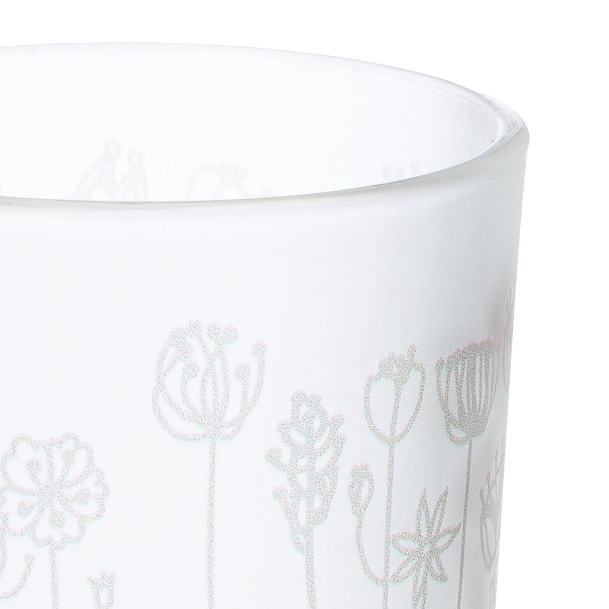 Φανάρι Καταιγίδας Cylindrical "Flower" Λουλουδάτο Design Γυάλινο Λευκό 7x7x18