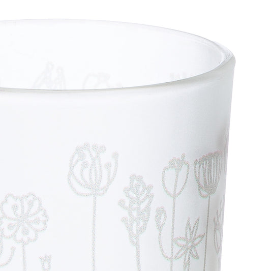 Φανάρι Καταιγίδας Cylindrical "Flower" Λουλουδάτο Design Γυάλινο Λευκό 7x7x18