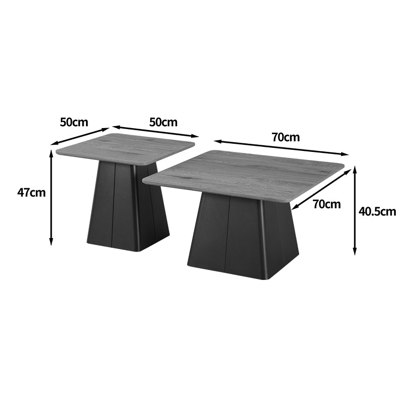 Coffee Tables Square Set of 2 Black Metal-MDF in Natural Color