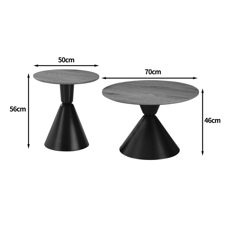 Obsidian Living Room Tables Set of 2 Metal Black - MDF in Natural Shade
