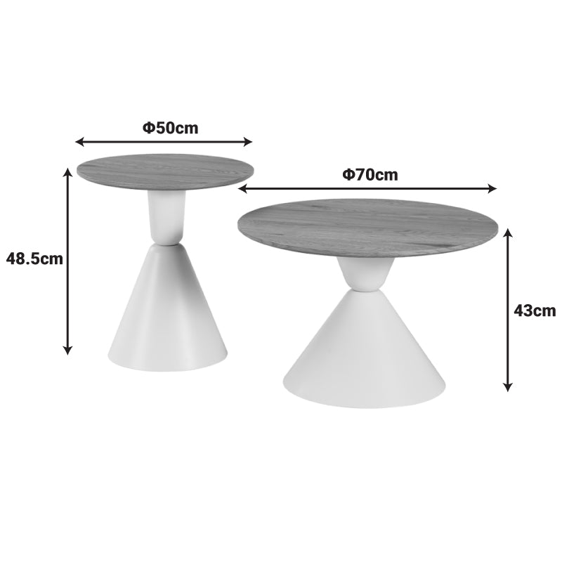 Obsidian Coffee Tables Set of 2 Metal White - MDF in Natural Shade