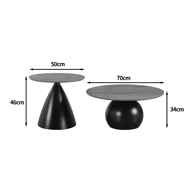 Caple Living Room Tables Set of 2 Metal Black - MDF in Natural Shade