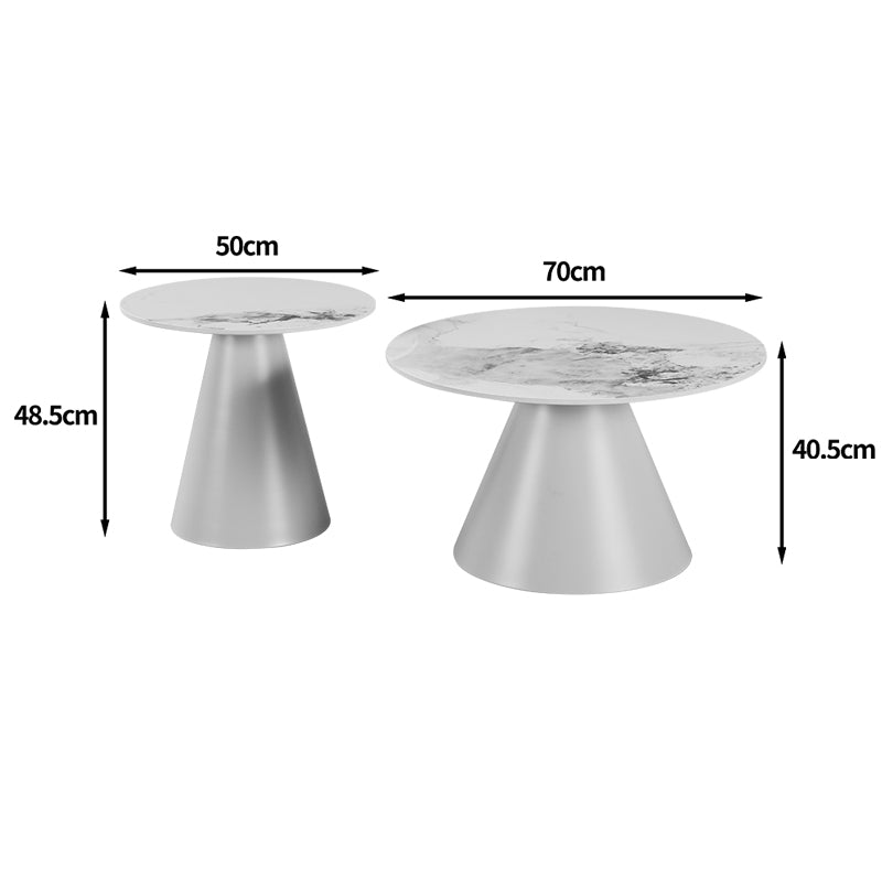 Duoma Coffee Tables Set of 2 Metal Cappuccino - Travertine with Marble Effect