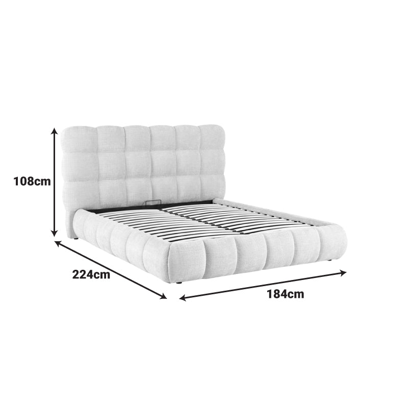 Abena Double Bed with Storage Grey Bouclé Fabric 160x200cm