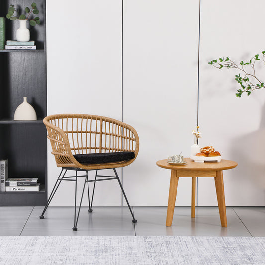 Πολυθρόνα Naoki με Μαξιλάρι PE Rattan σε Φυσική Απόχρωση και Μαύρα Μεταλλικά Πόδια 63x61x79