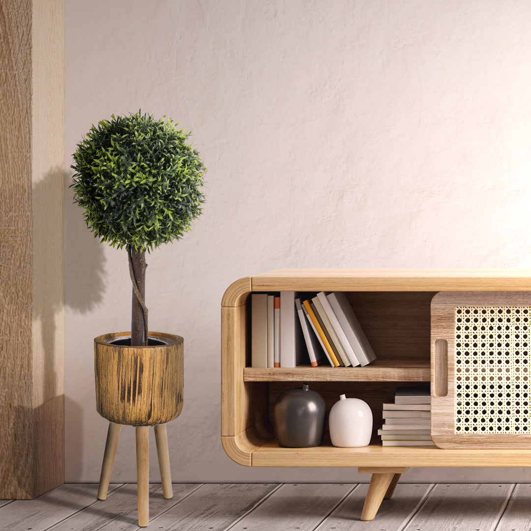 JAMAICA 20553 Διακοσμητικό Ξύλινο Κασπώ Γλάστρα - Flower Pot Καφέ Φ18 x Υ38cm