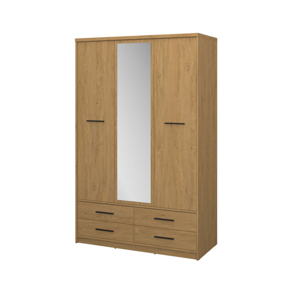 Ντουλάπα Τρίφυλλη με Καθρέφτη Pavi Βελανιδιά 124.6x55.1x197.2