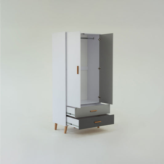 Ντουλάπα Timmy 2D2S Λευκό-Γραφίτη-Γκρι 90x50x199