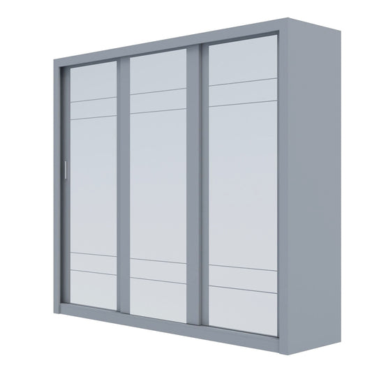 Ντουλάπα Grandio Γκρι με Καθρέφτη 250x60x215