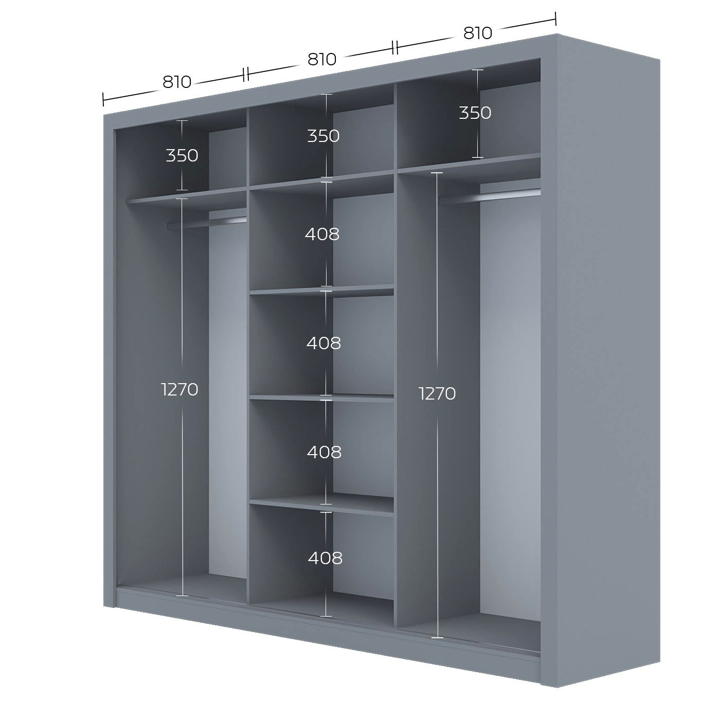Ντουλάπα Grandio Γκρι με Καθρέφτη 250x60x215
