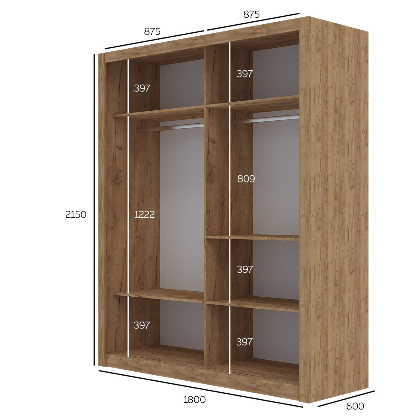 Ντουλάπα Reflex Χρυσό Δρυς με Καθρέφτη 180x60x215