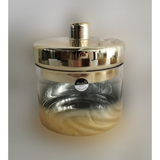 Βάζο με Καπάκι Γυάλινο/Μεταλλικό Διάφανο/Χρυσό 15x15x16