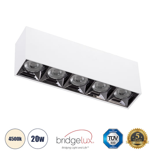 LUMINAR SUPERIOR 60330 Επιφανειακό LED Spot Downlight TrimLess 20W 2800lm 36° AC 220-240V IP20 Μ19.5 x Π4.2 x Υ6.6cm - Λευκό με Κάτοπτρο Χρωμίου - Φυσικό Λευκό 4500K - Bridgelux High Lumen Chip Gen2 - TÜV Certified Driver
