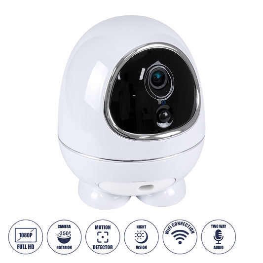86008 Rechargeable Table Camera WiFi HD 1080P 3MP 350° 5200mAh Two Way Audio & Motion Detection - Επαναφορτιζόμενη Επιτραπέζια Κάμερα WiFi HD 1080P 350° 5200mAh Διπλή Κατεύθυνση Ομιλίας με Ανιχνευτή Κίνησης - Λευκό