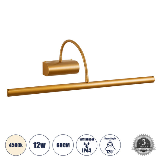 TROIS 60439 Μοντέρνο Φωτιστικό Τοίχου - Απλίκα Καθρέπτη Μπάνιου - Πίνακα LED 12W 1400lm 120° AC 220-240V IP44 Μ60 x Π24 x Υ18cm - Φυσικό Λευκό 4500K - Χάλκινο