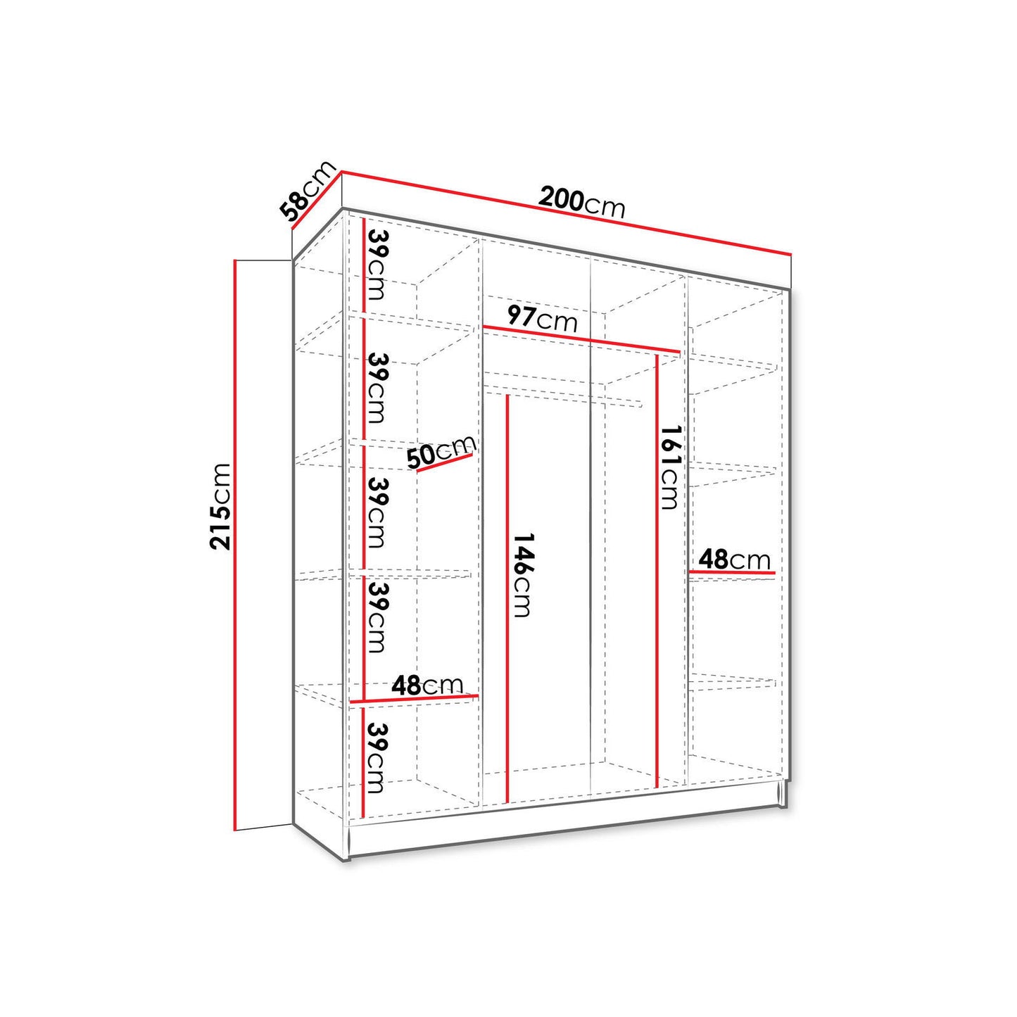 Ντουλάπα Santi Τετράφυλλη Γκρι - Μαύρο 200x58x215