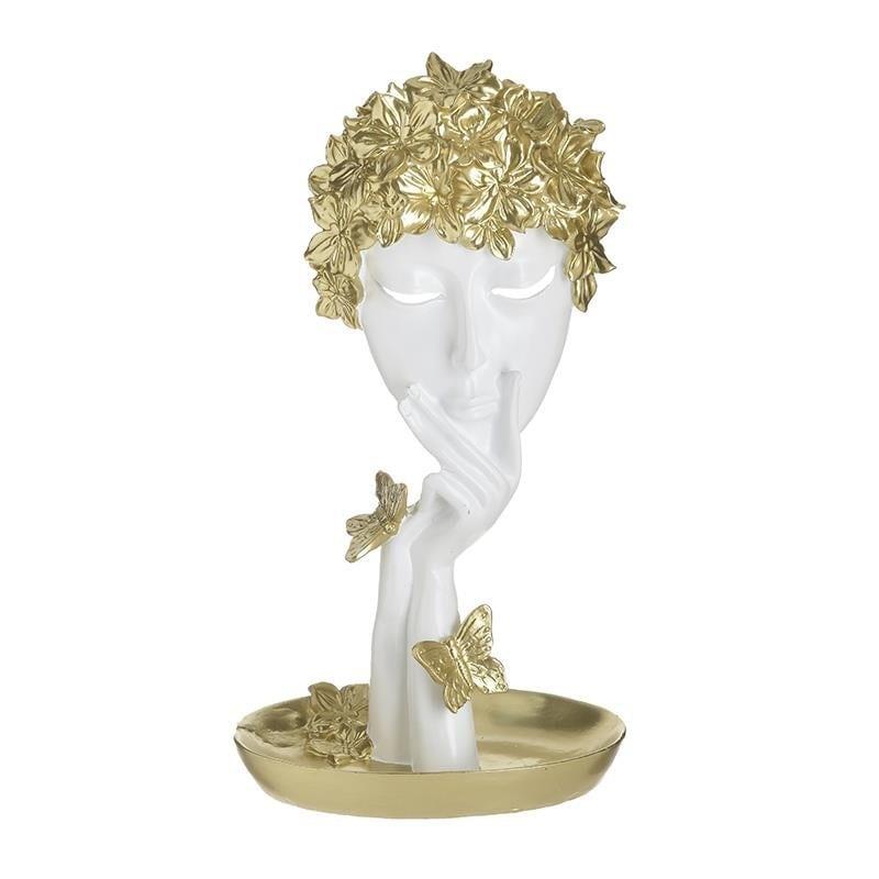 Διακοσμητικό Πρόσωπο Πολυρεσίνης Λευκό/Χρυσό 15x11x28