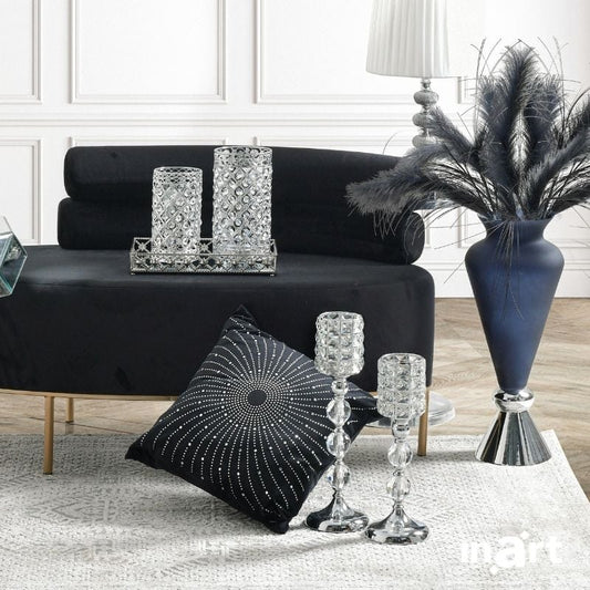 Κηροπήγιο Μεταλλικό/Γυάλινο Ασημί/Διάφανο 13x13x35