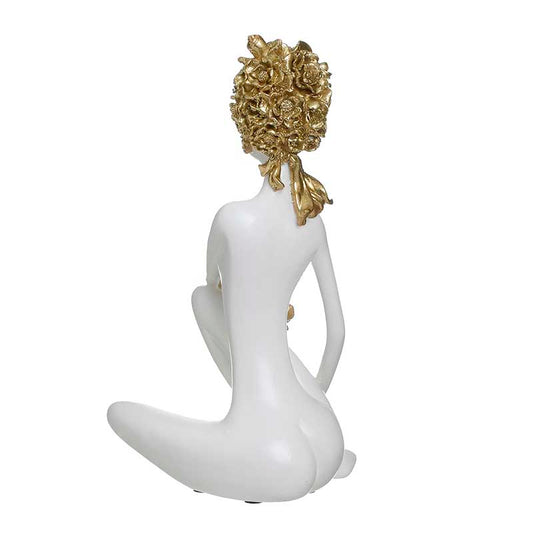 Διακοσμητική Γυναίκα Πολυρεσίνης Λευκή/Χρυσή 14x11x25